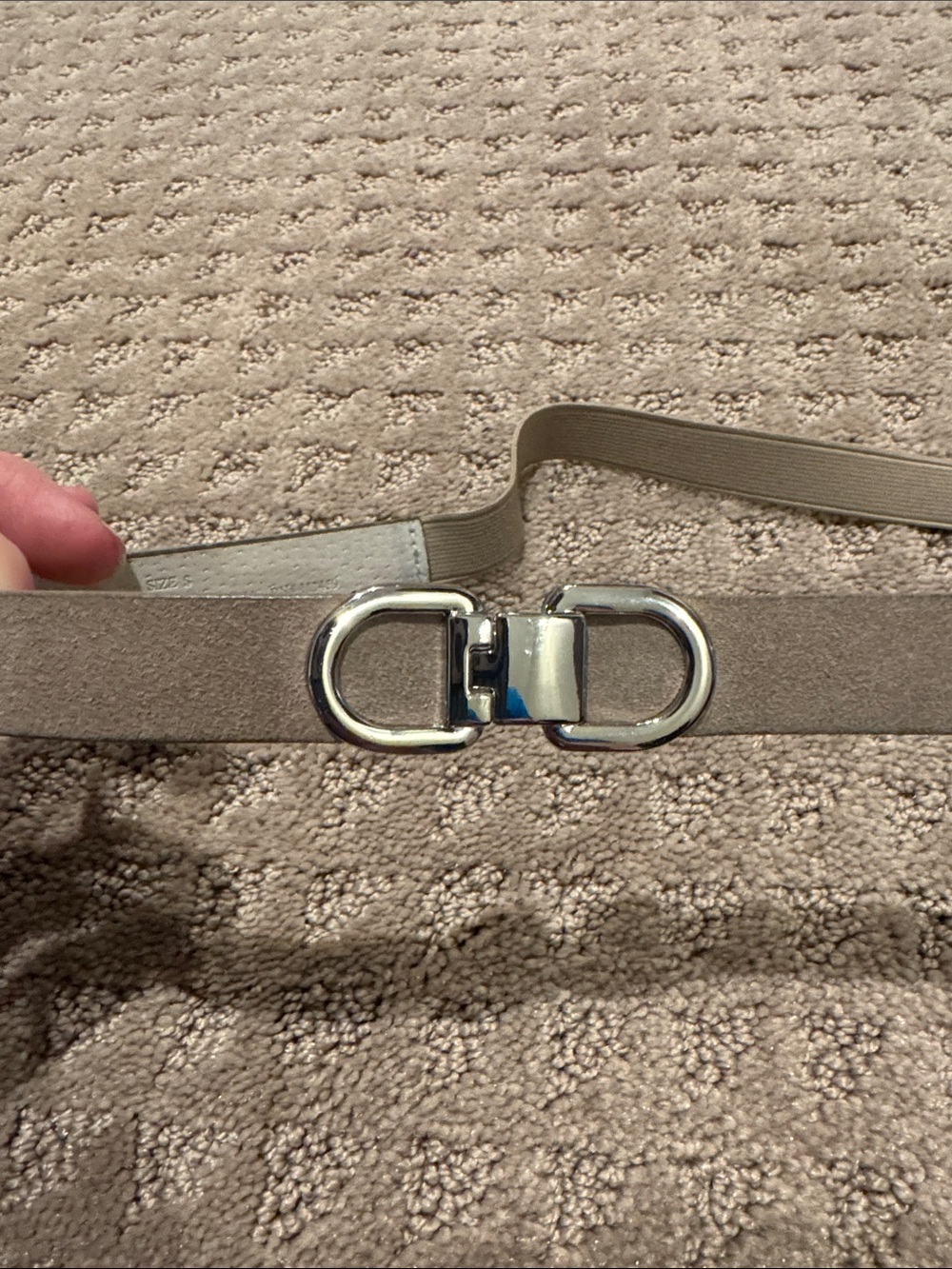 White House Black Market Belt with Silver Double-Ring Buckle -Taupe- Size Small